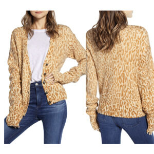 Rebecca Minkoff Womens Kerry Leopard Print Cardigan Wool Blend M Medium